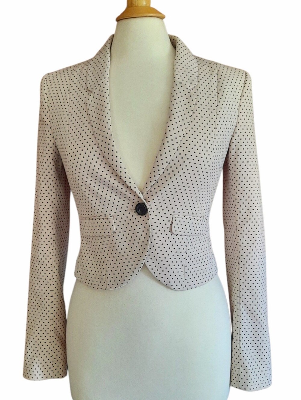 DIVIDED By H&M Pale Blush/Black Polka Dot Tailored 1-Button Cropped Blazer Sz S